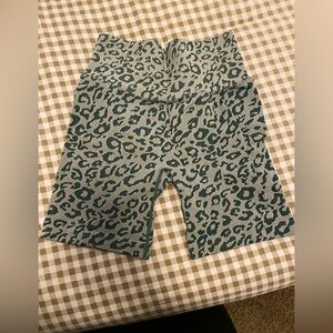 Green Leopard Print Athletic Gym Shorts